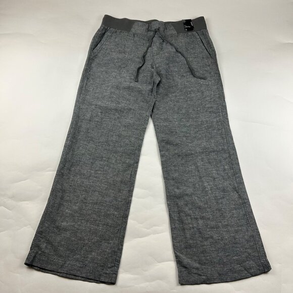 New York & Company Black Chambray Linen Blend Wide Leg Pant L New - Picture 1 of 6